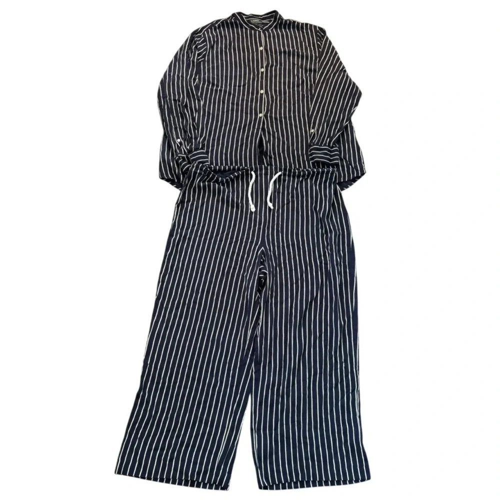 Lauren Ralph Lauren Striped Silk Matching Set Sz 2X / 16W Navy White